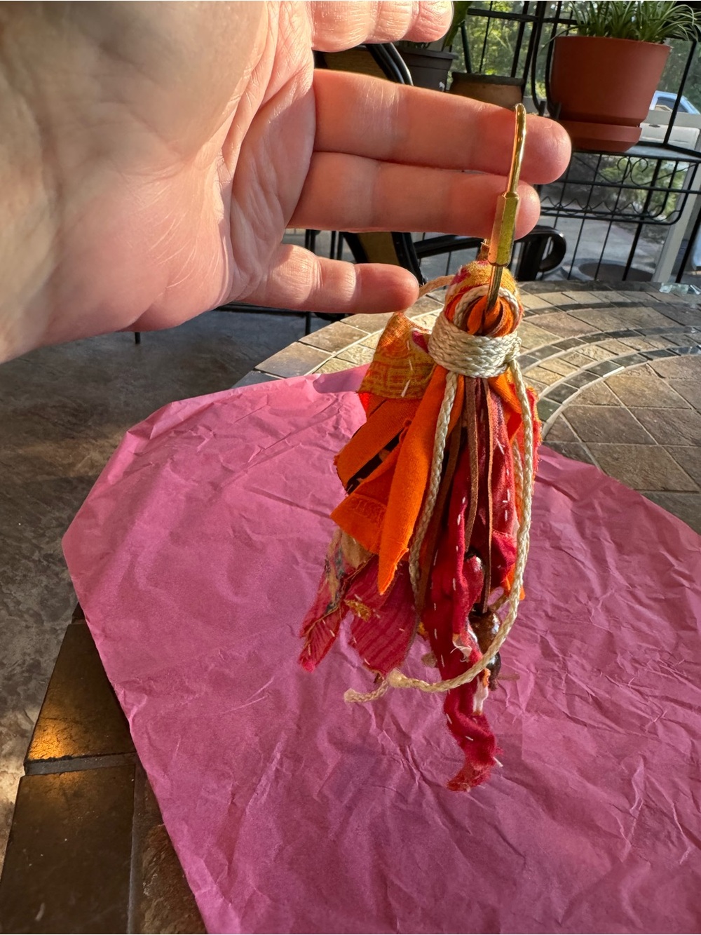Handmade Fabric Tassel Keychain/Purse Charm in Orange and Red